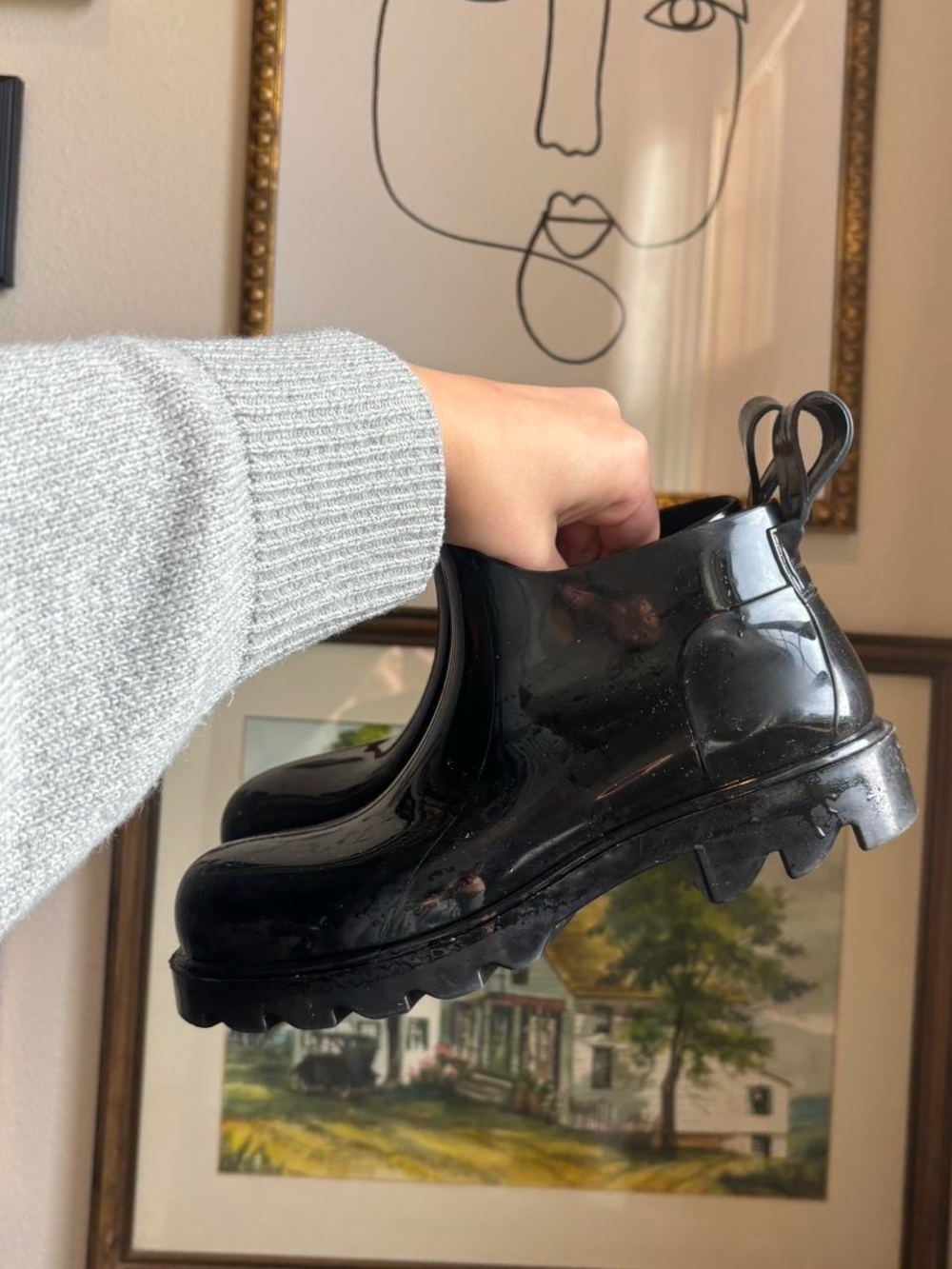 Free People Black Glossy Rain Ankle Boots